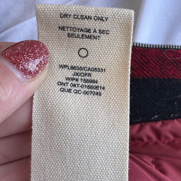 WOOLRICH Red Plaid Bomber Jacket Full Zipper Qulited Sherpa Large Women Wool - Picture 12 of 14